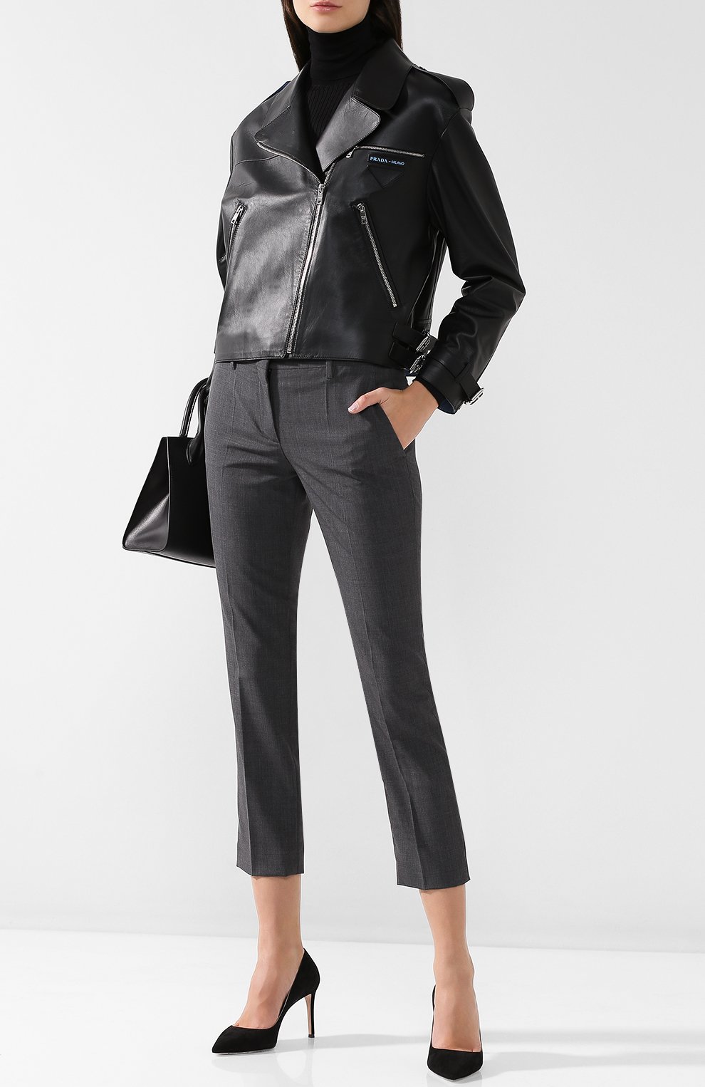 Кожаная куртка с косой молнией PRADA, арт. 58938-FLY-F014B, фото 2