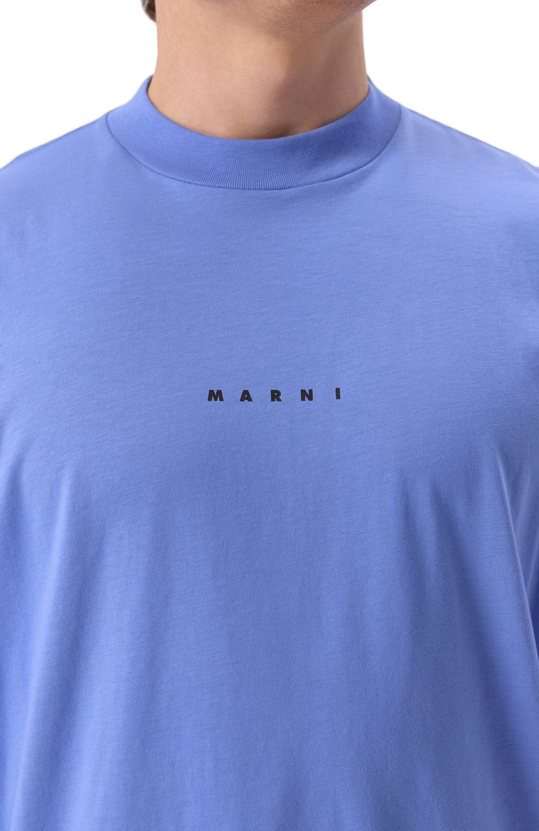 Мужская хлопковая футболка MARNI голубого цвета, арт. HUMU0223P1/USCS87 | Фото 5 (Длина (для топов): Стандартные; Материал внешний: Хлопок; Стили: Кэжуэл; Принт: Без принта; Мужское Кросс-КТ: Футболка-одежда; Кросс-КТ: Джерси; Автоматизация состава: Проставлено; Детали: Декор; Автоматизация ТО: Проставлено; Рукава: Короткие)
