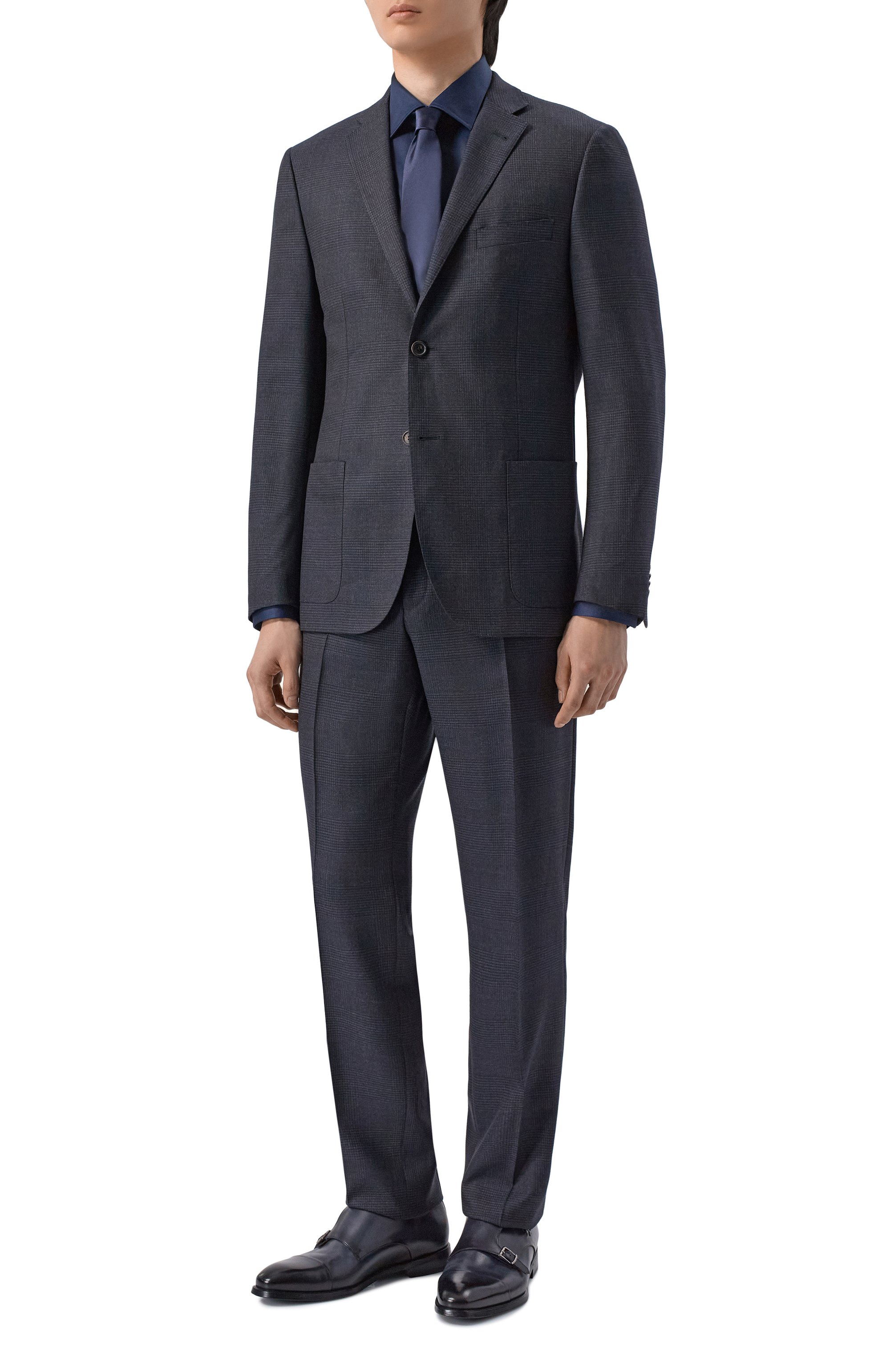 Хлопковая сорочка BOSS темно-синего цвета по цене 16950 руб., арт. 50555711, фото 2 Хлопковая сорочка BOSS, арт. 50555711, фото 2