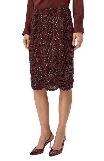 Юбка с отделкой бисером ELIE SAAB коричневого цвета по цене 836500 руб., арт. SK237NF25/BE043, фото 3 Юбка с отделкой бисером ELIE SAAB, арт. SK237NF25/BE043, фото 3