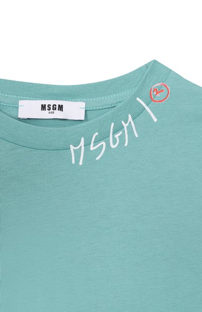 Хлопковая футболка MSGM KIDS зеленого цвета по цене 7205 руб., арт. S6MSJBTH240, фото 3 Хлопковая футболка MSGM KIDS, арт. S6MSJBTH240, фото 3