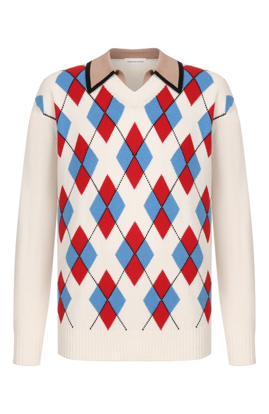 Свитер из хлопка и шерсти Dries Van Noten 021237/3730 Белый 021237/3730