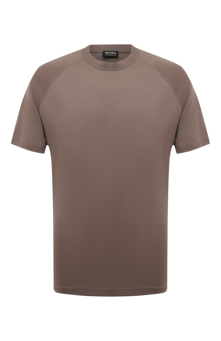 Мужская шерстяная футболка ZEGNA темно-бежевого цвета, арт. UD328A7/DCT706 | Фото 1 (Материал внешний: Шерсть; Длина (для топов): Стандартные; Рукава: Короткие; Стили: Кэжуэл; Принт: Без принта; Мужское Кросс-КТ: Футболка-одежда; Кросс-КТ: Джерси; Автоматизация ТО: Проставлено; Автоматизация состава: Проставлено)