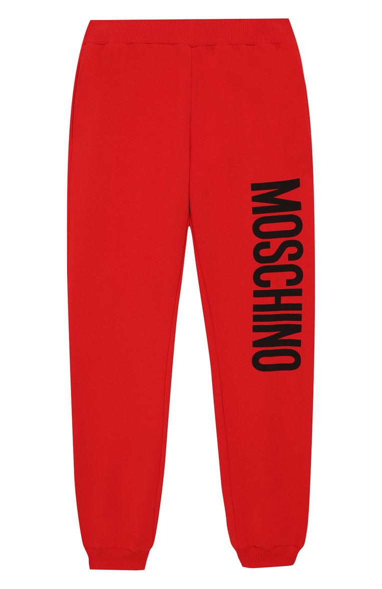 Детские хлопковые джоггеры MOSCHINO красного цвета, арт. HUP03L/LDA00/10A-14A | Фото 1 (Материал внешний: Хлопок; Статус проверки: Проверена категория; Девочки Кросс-КТ: Джоггеры-одежда, Брюки-спорт; Нос: Не проставлено)
