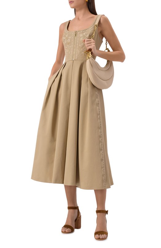 Хлопковое платье Elie Saab D0558ES25 Бежевый  D0558ES25 Фото 2
