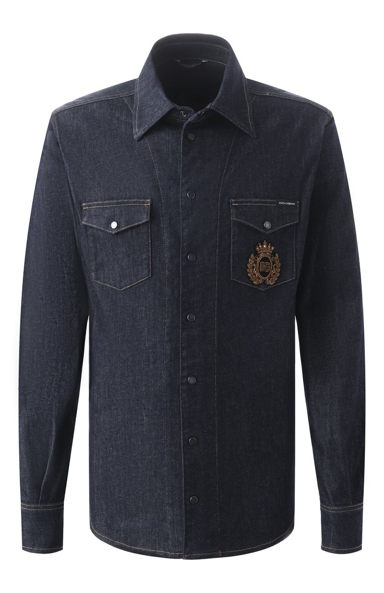 Мужская джинсовая рубашка DOLCE & GABBANA темно-синего цвета, арт. G5MN8Z/G8MG4 | Фото 1 (Материал сплава: Проставлено; Драгоценные камни: Проставлено; Рукава: Длинные; Длина (для топов): Стандартные; Манжеты: На кнопках; Воротник: Кент; Кросс-КТ: Деним; Случай: Повседневный; Стили: Кэжуэл; Материал внешний: Деним, Хлопок; Принт: Однотонные)
