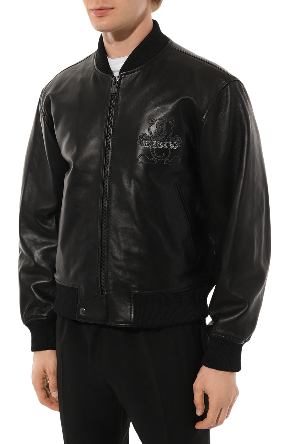 Кожаный бомбер ICEBERG черного цвета по цене 61700 руб., арт. Z021/6804, фото 3 Кожаный бомбер ICEBERG, арт. Z021/6804, фото 3