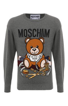 Мужской хлопковый джемпер MOSCHINO темно-серого цвета, арт. V0922/5205 | Фото 1 (Мужское Кросс-КТ: Джемперы; Рукава: Длинные; Длина (для топов): Стандартные; Принт: С принтом; Материал сплава: Проставлено; Материал внешний: Хлопок; Драгоценные камни: Проставлено; Вырез: Круглый; Стили: Кэжуэл)