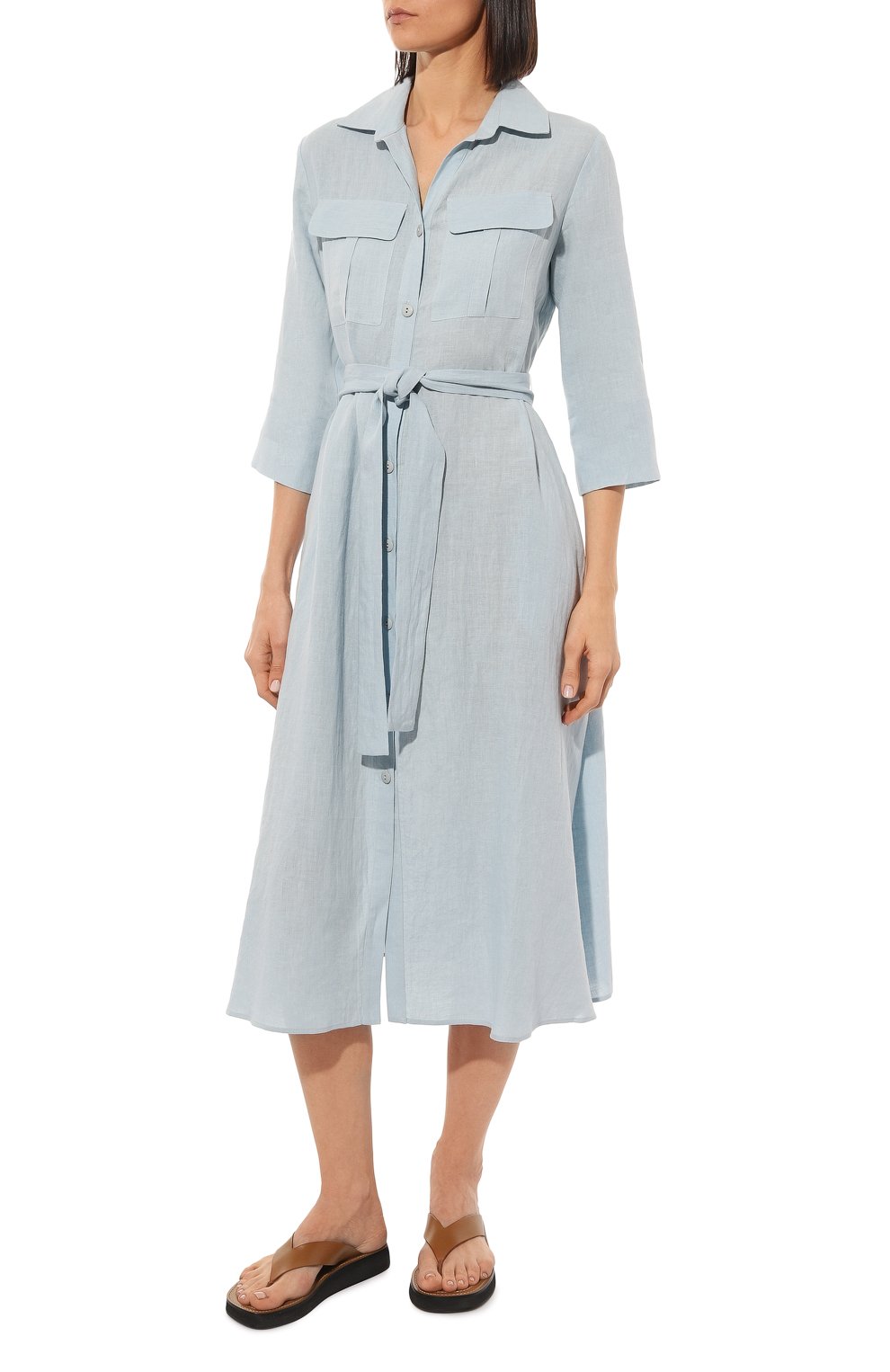 Льняное платье A MERE CO голубого цвета по цене 53500 руб., арт. AMC-RSS23-035B, фото 3 Льняное платье A MERE CO, арт. AMC-RSS23-035B, фото 3