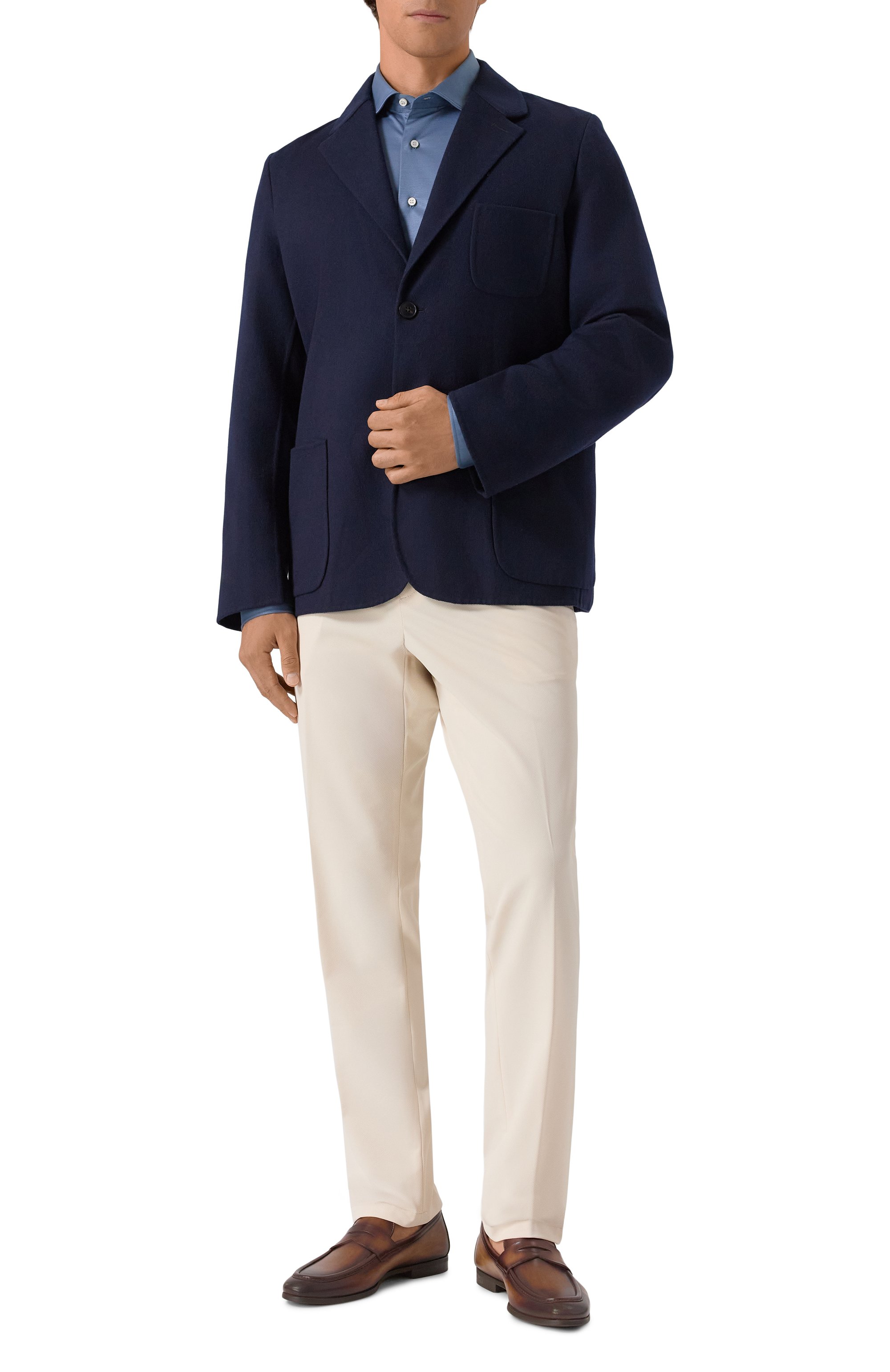 Хлопковая сорочка MVST синего цвета по цене 78750 руб., арт. SLIM/GABRIELLE/R0UND/1628-JERSEY (INTERL0CK), фото 2 Хлопковая сорочка MVST, арт. SLIM/GABRIELLE/R0UND/1628-JERSEY (INTERL0CK), фото 2