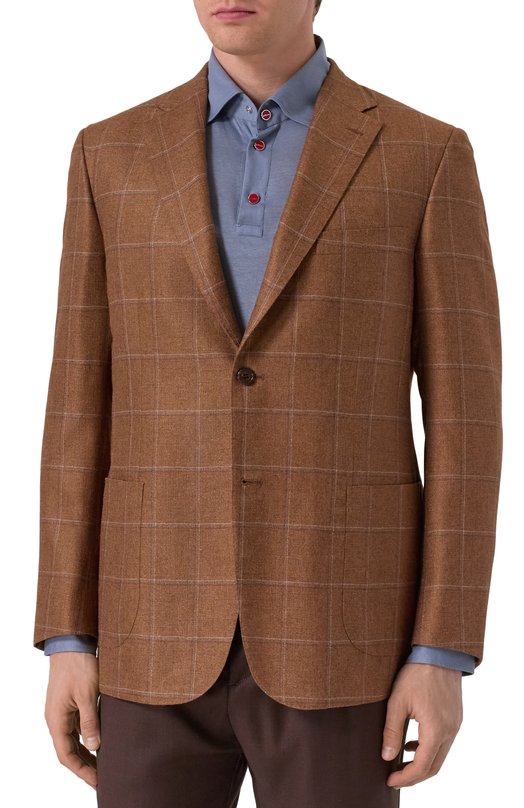 Пиджак из шелка и кашемира Brioni RG0D0P-PC40G Коричневый  RG0D0P-PC40G Фото 4
