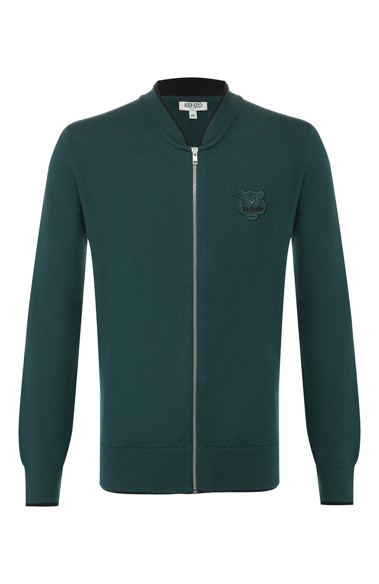 Мужской шерстяной кардиган KENZO зеленого цвета, арт. F965CA1023AB | Фото 1 (Материал внешний: Шерсть; Длина (для топов): Стандартные; Рукава: Длинные; Стили: Кэжуэл; Мужское Кросс-КТ: Кардиган-одежда)