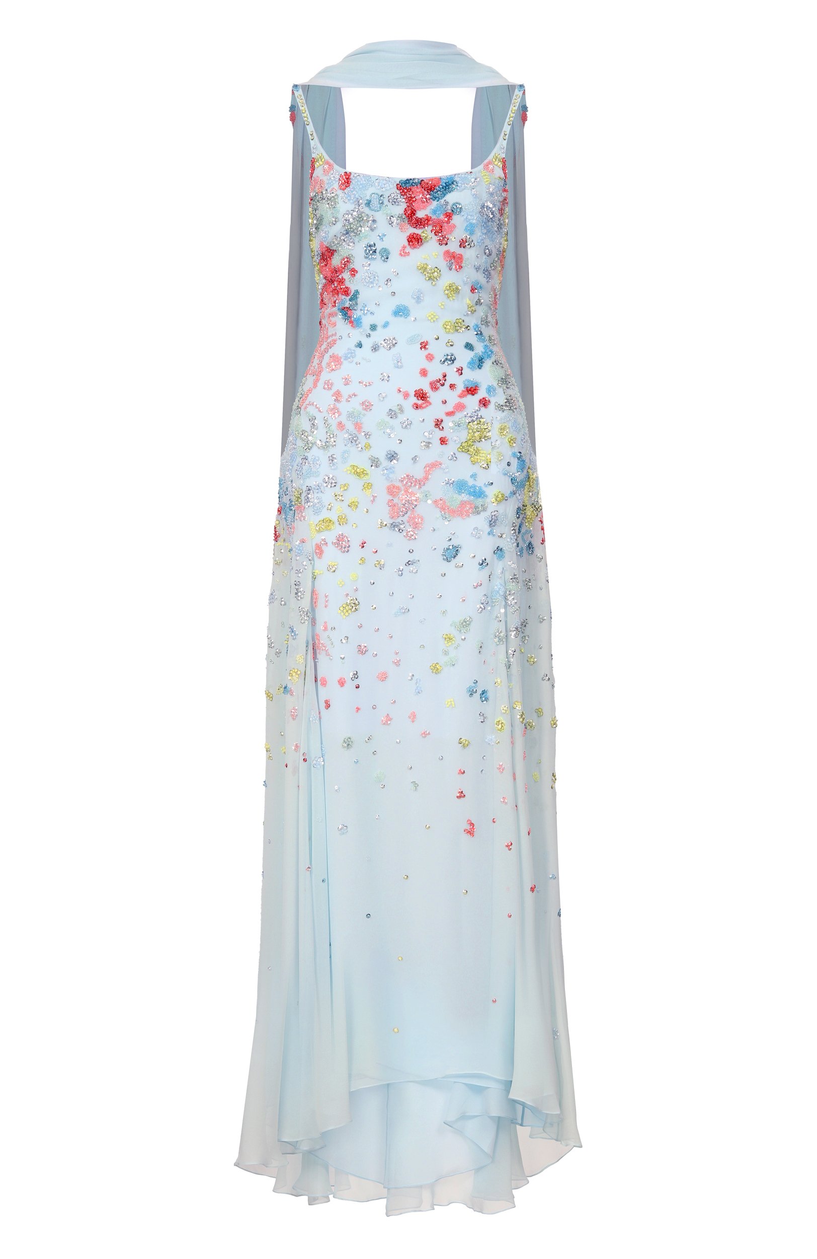 Платье с отделкой бисером ELIE SAAB голубого цвета по цене 1315000 руб., арт. D1138NBC26/BE070, фото 1 Платье с отделкой бисером ELIE SAAB, арт. D1138NBC26/BE070, фото 1