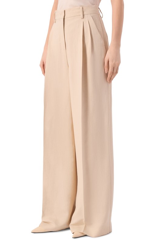 Брюки из вискозы и льна Weekend Max Mara WKDVELIER0 Кремовый  WKDVELIER0 Фото 3