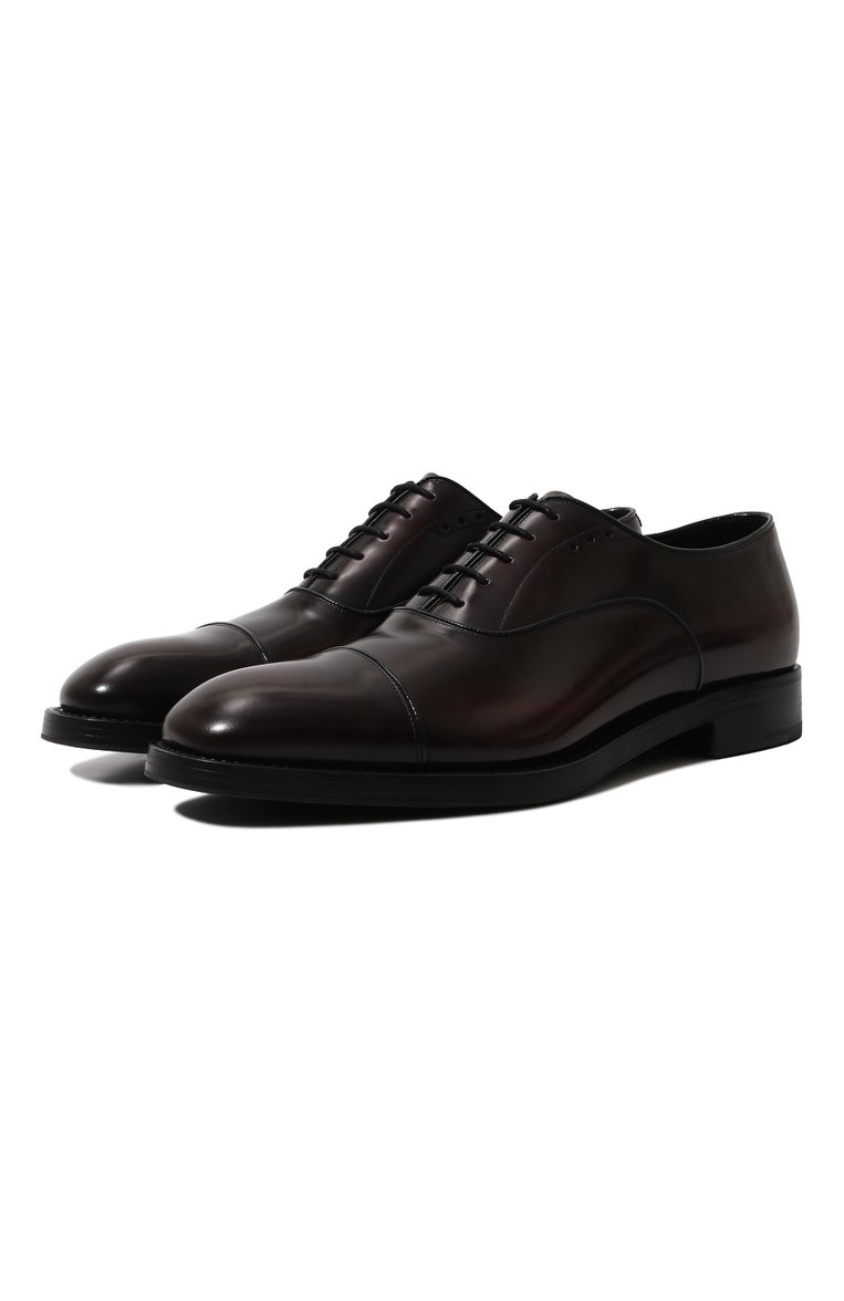 Мужские кожаные оксфорды PRADA темно-коричневого цвета, арт. 2EA130-055-F0397-X000 | Фото 1 (Материал сплава: Проставлено; Стили: Классический; Нос: Не проставлено; Материал внешний: Натуральная кожа)