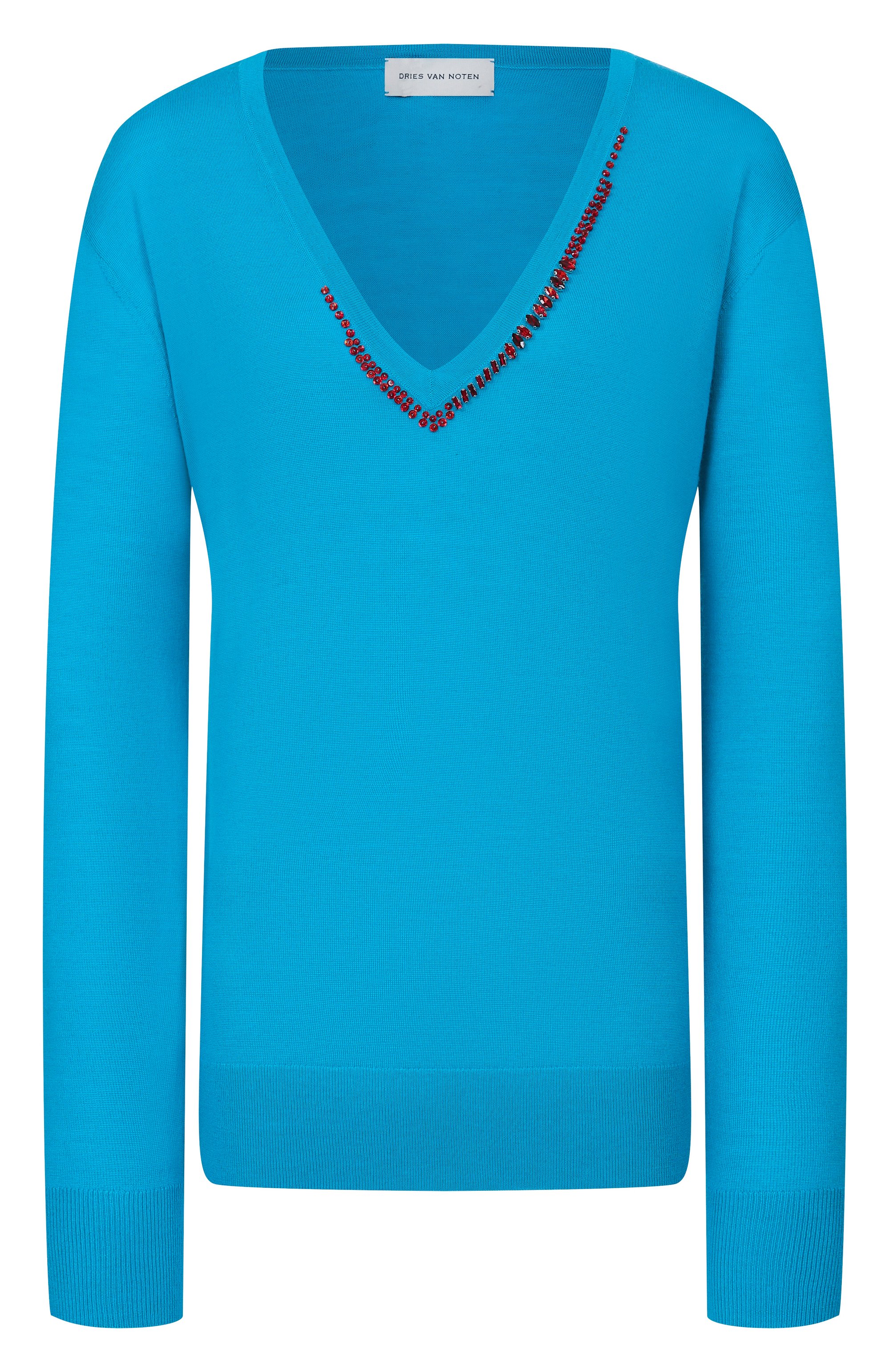 Шерстяной пуловер DRIES VAN NOTEN голубого цвета по цене 99500 руб., арт. 011204/3700, фото 1 Шерстяной пуловер DRIES VAN NOTEN, арт. 011204/3700, фото 1