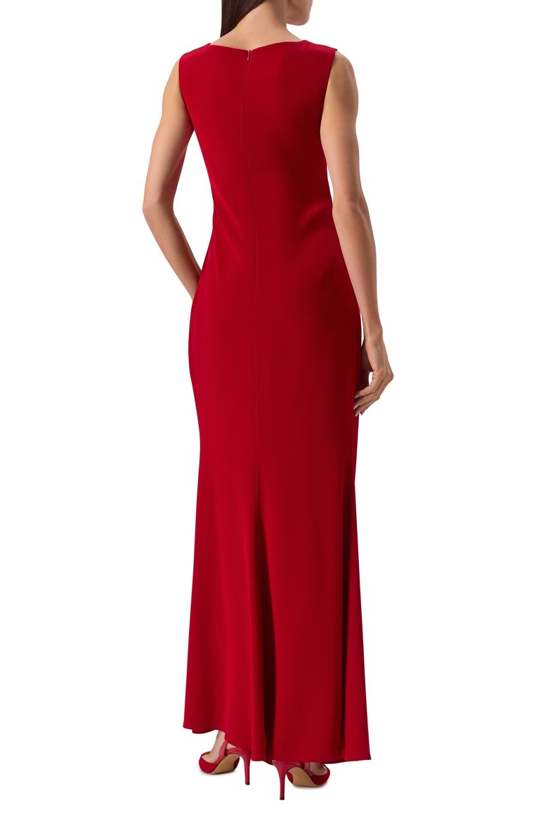 Женское платье KITON красного цвета, арт. D56327K04S7515 | Фото 4 (Длина Ж (юбки, платья, шорты): Макси; Драгоценные камни: Проставлено; Материал сплава: Проставлено; Женское Кросс-КТ: Платье-одежда; Случай: Вечерний; Стили: Гламурный; Рукава: Без рукавов; Материал внешний: Синтетический материал)