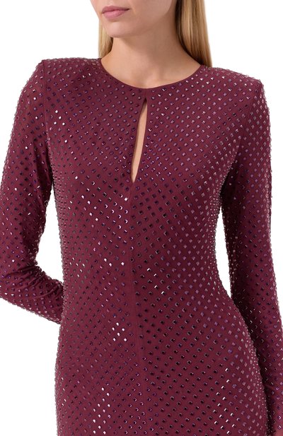 Платье с отделкой стразами SELF-PORTRAIT бордового цвета по цене 115000 руб., арт. PF25122XBU, фото 5 Платье с отделкой стразами SELF-PORTRAIT, арт. PF25122XBU, фото 5