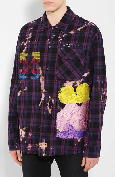 Хлопковая рубашка OFF-WHITE фиолетового цвета по цене 99500 руб., арт. 0MGA098S20G710492988, фото 3 Хлопковая рубашка OFF-WHITE, арт. 0MGA098S20G710492988, фото 3