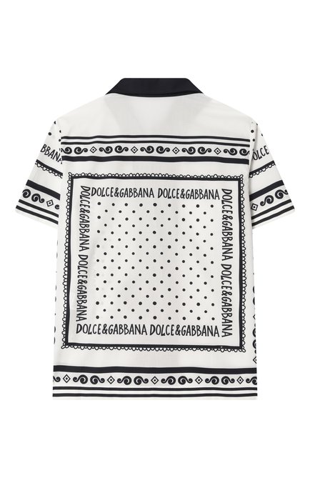 Детская хлопковая рубашка DOLCE & GABBANA черно-белого цвета, арт. L44S10/FI5KQ/8-14 | Фото 2 (Материал сплава: Проставлено; Драгоценные камни: Проставлено; Рукава: Короткие; Материал внешний: Хлопок)