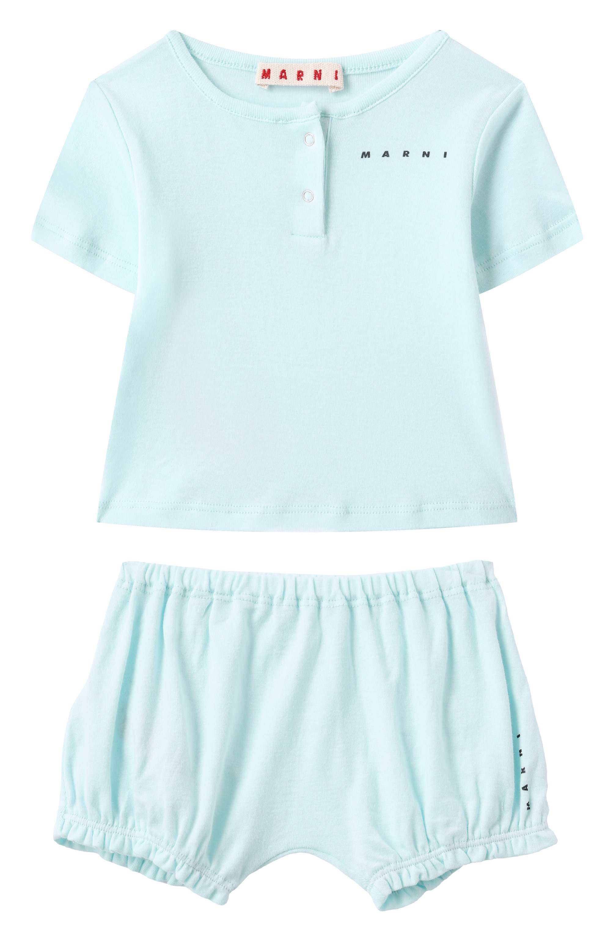 Комплект из футболки и шорт MARNI голубого цвета по цене 11500 руб., арт. M01442/M00UL, фото 1 Комплект из футболки и шорт MARNI, арт. M01442/M00UL, фото 1