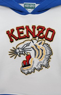 Детский хлопковое худи KENZO белого цвета, арт. K60329/6-12 | Фото 3 (Рукава: Длинные; Мальчики Кросс-КТ: Худи-одежда; Материал сплава: Проставлено; Материал внешний: Хлопок; Драгоценные камни: Проставлено; Материал подклада: Хлопок; Ростовка одежда: 10 - 11 лет | 140 - 146см, 6 лет | 116 см, 8 лет | 128 см, 12 лет | 152 см)