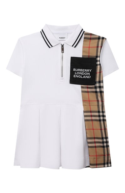 Хлопковое платье BURBERRY белого цвета по цене 19300 руб., арт. 8042635, фото 1 Хлопковое платье BURBERRY, арт. 8042635, фото 1