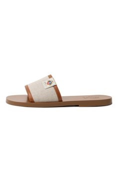 Женские шлепанцы BALLY бежевого цвета, арт. WF0040/TE042 | Фото 4 (Материал внешний: Натуральная кожа, Текстиль; Подошва: Плоская; Материал внутренний: Натуральная кожа; Каблук высота: Низкий)