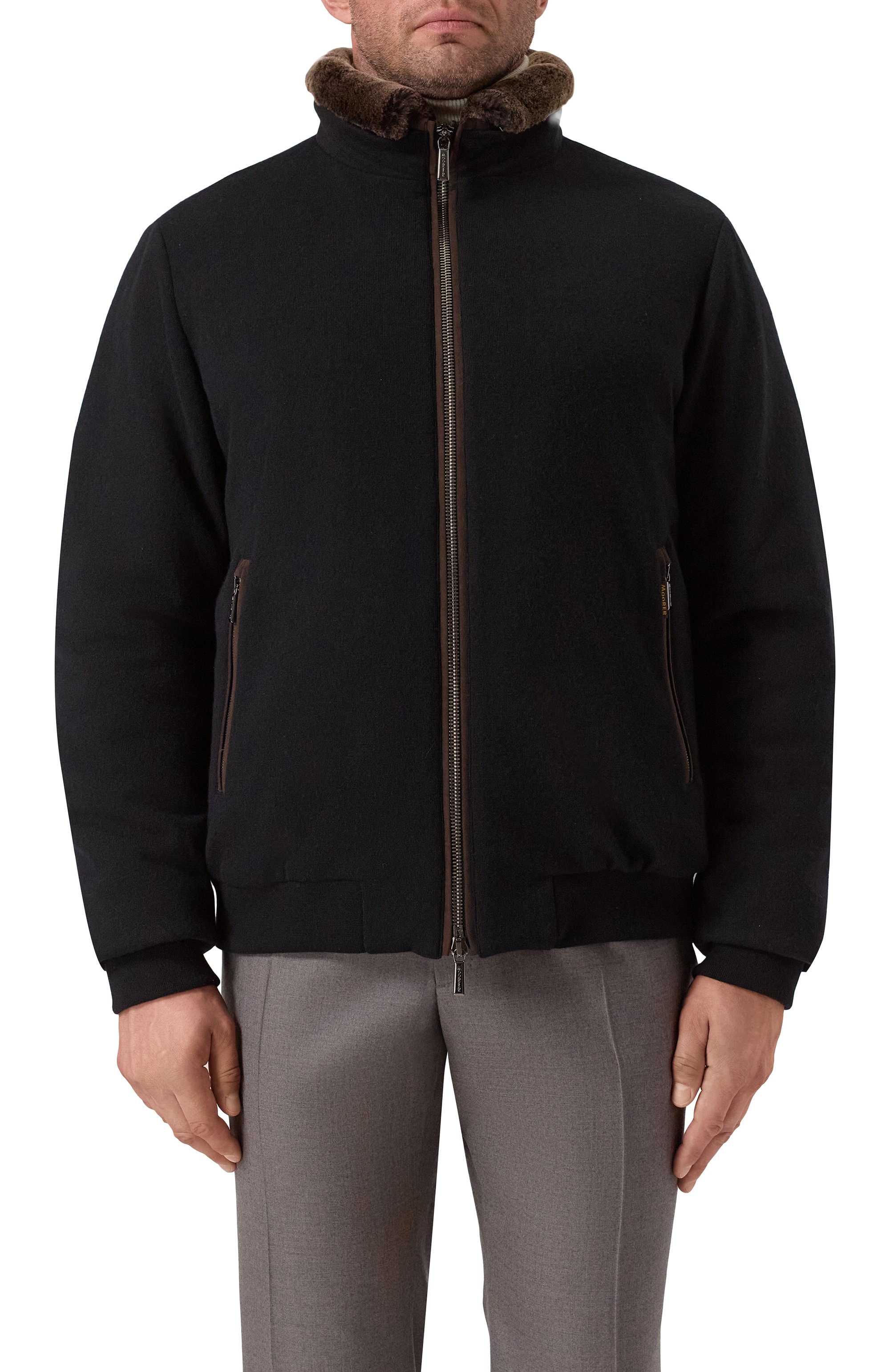 Пуховый бомбер bellati-mrw с отделкой из овчины MOORER черного цвета по цене 299500 руб., арт. BELLATI/MRW, фото 3 Пуховый бомбер bellati-mrw с отделкой из овчины MOORER, арт. BELLATI/MRW, фото 3