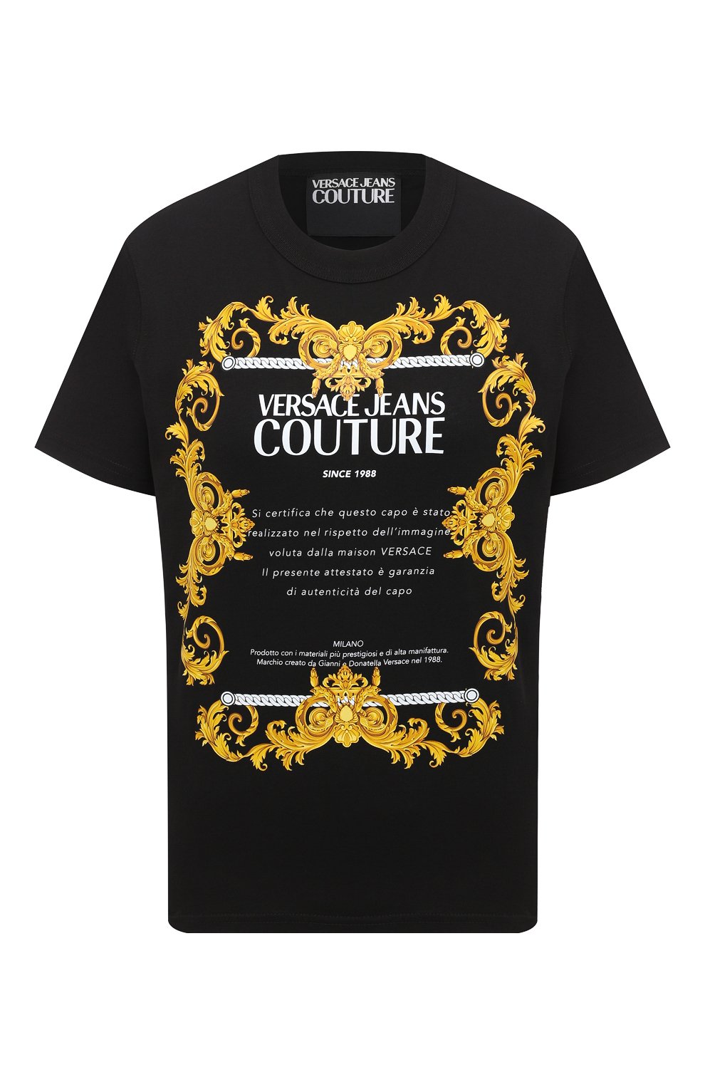 Хлопковая футболка VERSACE JEANS COUTURE черного цвета по цене 11900 руб., арт. B2HZA7TG-ZDP613 REG. 44 TRANSFER/30319, фото 1 Хлопковая футболка VERSACE JEANS COUTURE, арт. B2HZA7TG-ZDP613 REG. 44 TRANSFER/30319, фото 1
