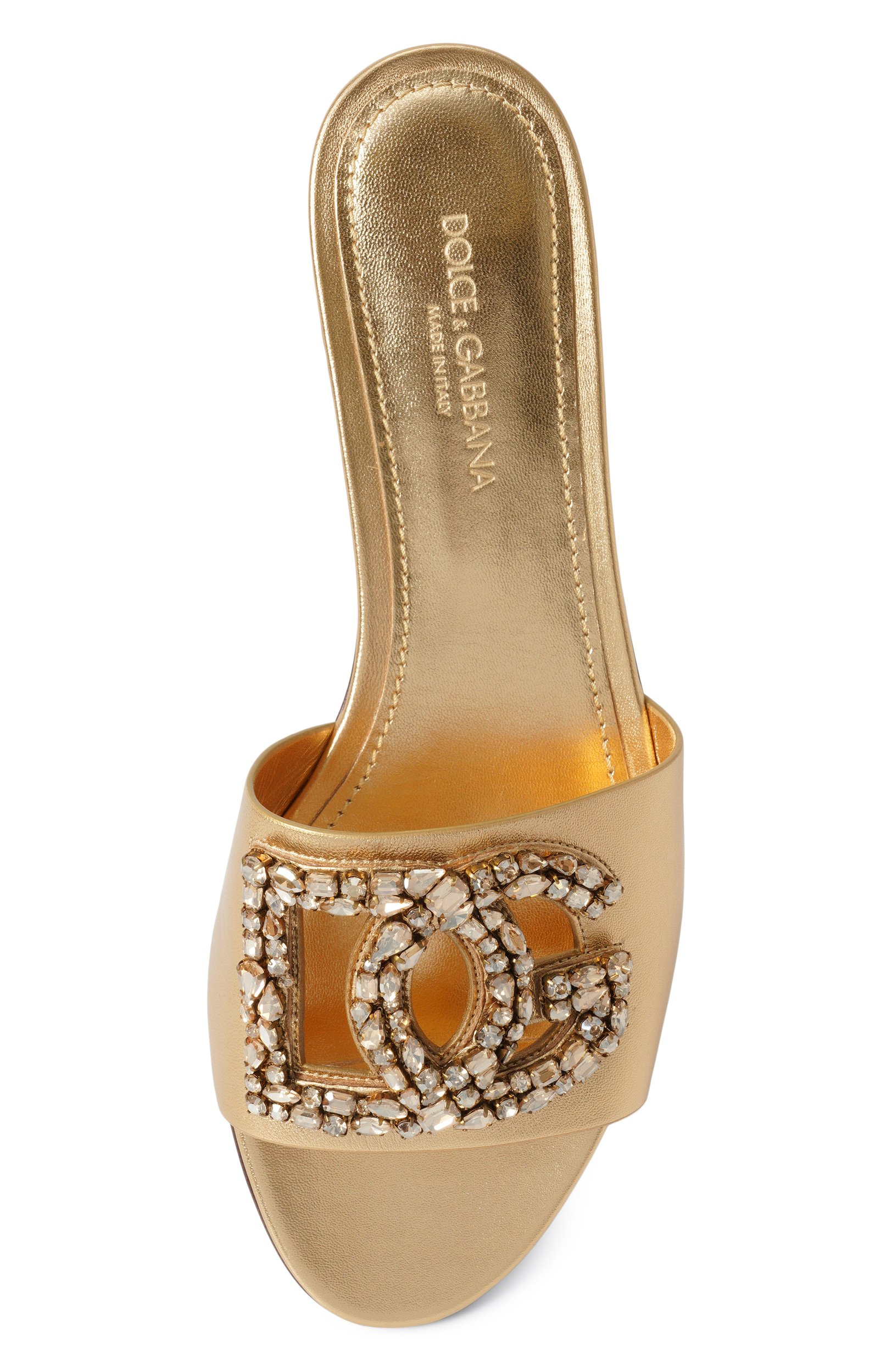 Кожаные шлепанцы DOLCE & GABBANA золотого цвета по цене 155000 руб., арт. CQ0697/A3M00, фото 6 Кожаные шлепанцы DOLCE & GABBANA, арт. CQ0697/A3M00, фото 6