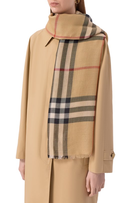 Шарф из шерсти и шелка Burberry 8097026 Бежевый  8097026 Фото 2