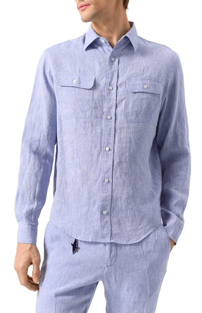 Льняная рубашка PAUL&SHARK голубого цвета по цене 43850 руб., арт. 25413252/M, фото 3 Льняная рубашка PAUL&SHARK, арт. 25413252/M, фото 3