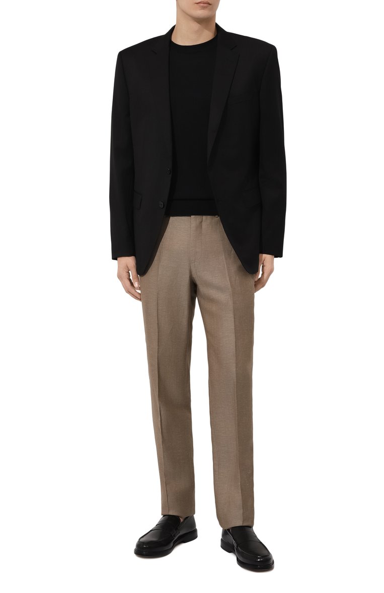 Мужские брюки из шерсти и льна ZEGNA коричневого цвета, арт. 718F00A7/75TB12 | Фото 2 (Материал внешний: Лен, Шерсть; Длина (брюки, джинсы): Стандартные; Случай: Повседневный; Стили: Кэжуэл)