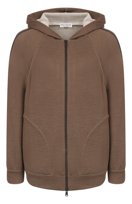 Женский толстовка из хлопка и шелка BRUNELLO CUCINELLI коричневого цвета, арт. MD828SM606 | Фото 1 (Рукава: Длинные; Материал внешний: Хлопок, Шелк; Драгоценные камни: Проставлено; Длина (для топов): Стандартные; Материал сплава: Проставлено)