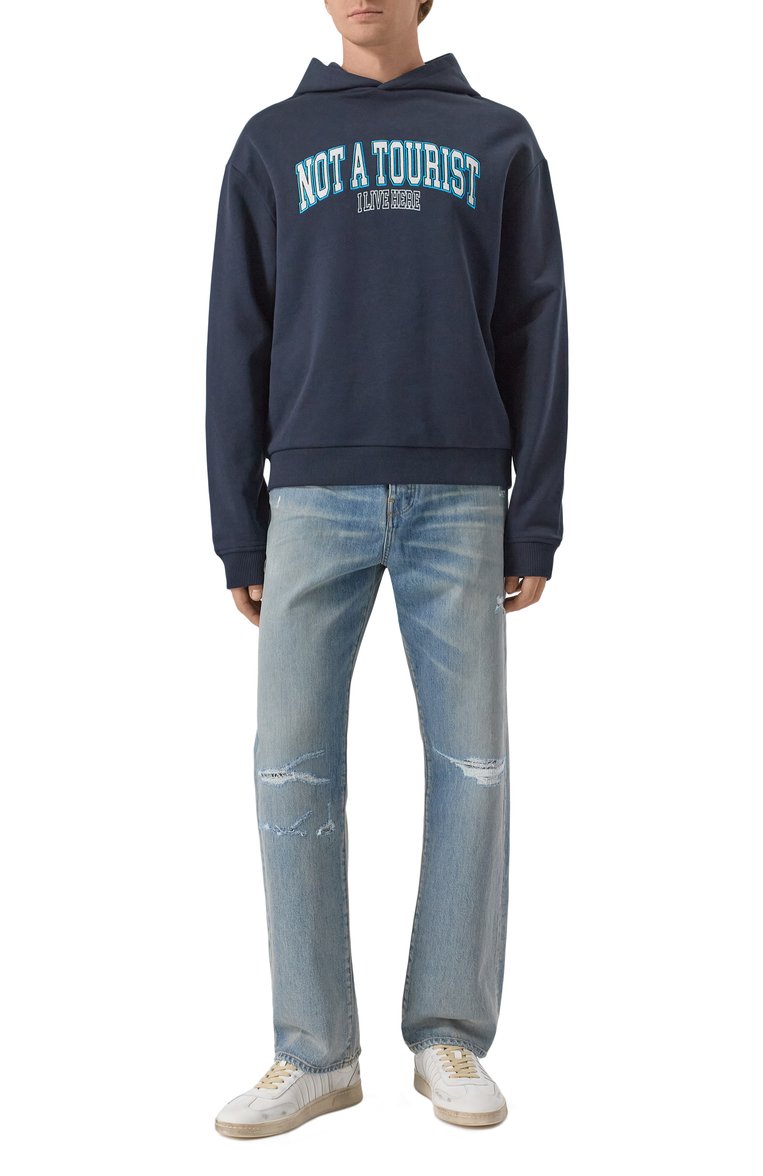 Мужской хлопковое худи MSGM темно-синего цвета, арт. 3840MM116/DA | Фото 2 (Длина (для топов): Стандартные; Рукава: Длинные; Принт: С принтом; Стили: Спорт-шик; Мужское Кросс-КТ: Худи-одежда; Материал внешний: Хлопок)
