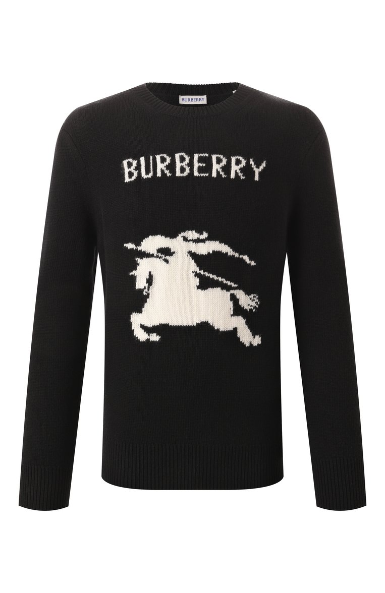 Мужской свитер из шерсти и кашемира BURBERRY черного цвета, арт. 8101952 | Фото 1 (Рукава: Длинные; Драгоценные камни: Проставлено; Материал сплава: Проставлено; Материал внешний: Шерсть; Длина (для топов): Стандартные; Мужское Кросс-КТ: Свитер-одежда; Принт: С принтом; Стили: Кэжуэл)