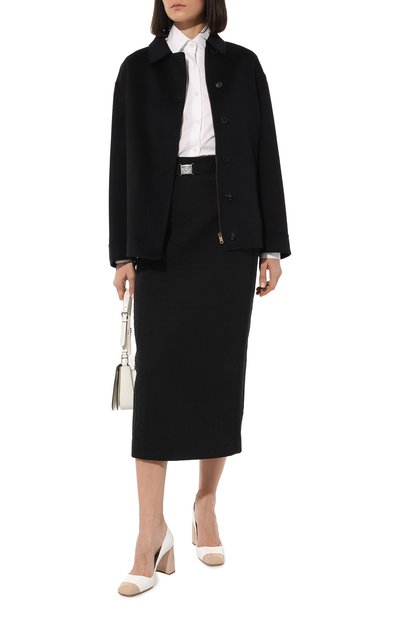 Шерстяное полупальто PRADA темно-синего цвета по цене 310000 руб., арт. P559H-03H-F0008-192, фото 2 Шерстяное полупальто PRADA, арт. P559H-03H-F0008-192, фото 2