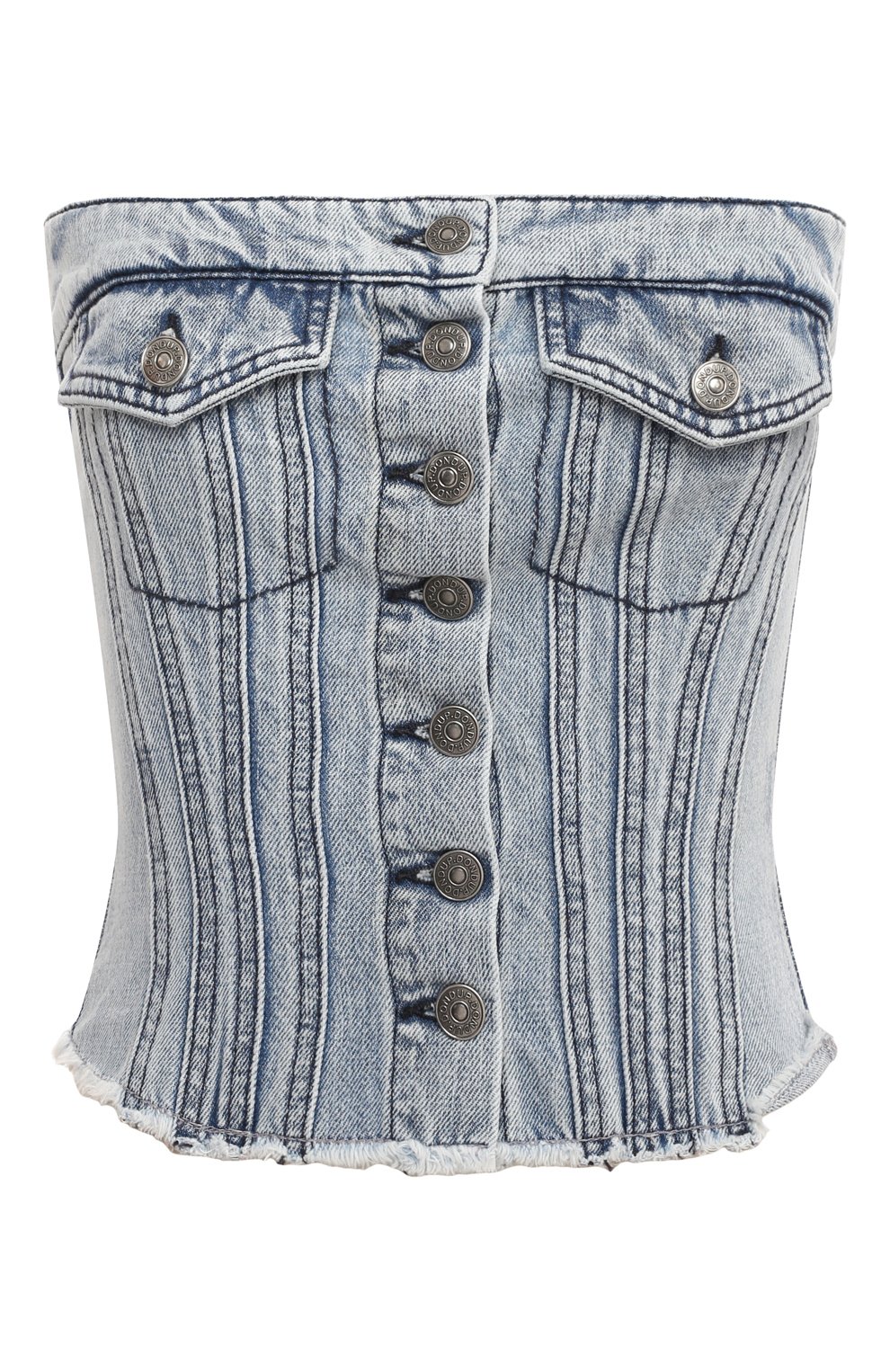 Джинсовый топ-корсет DONDUP голубого цвета по цене 33600 руб., арт. DC366/DF0260D HG5, фото 1 Джинсовый топ-корсет DONDUP, арт. DC366/DF0260D HG5, фото 1