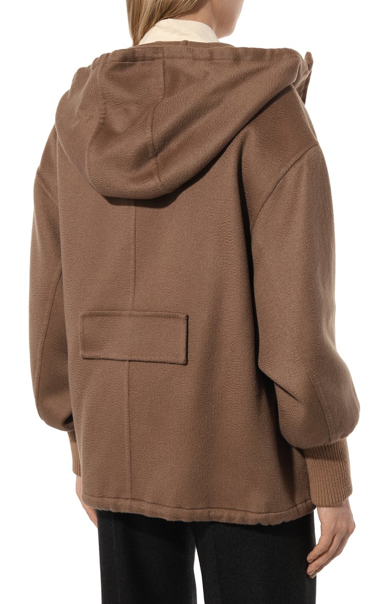 Женская кашемировая куртка PRADA бежевого цвета, арт. P679L-1XON-F0040-212 | Фото 4 (Материал внешний: Кашемир, Шерсть; Рукава: Длинные; Длина (верхняя одежда): Короткие; Кросс-КТ: Куртка, Легкие; Стили: Кэжуэл)