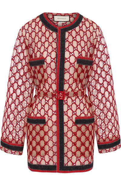 Хлопковый жакет с поясом и контрастной отделкой GUCCI, арт. 512931/ZKD23, фото 1