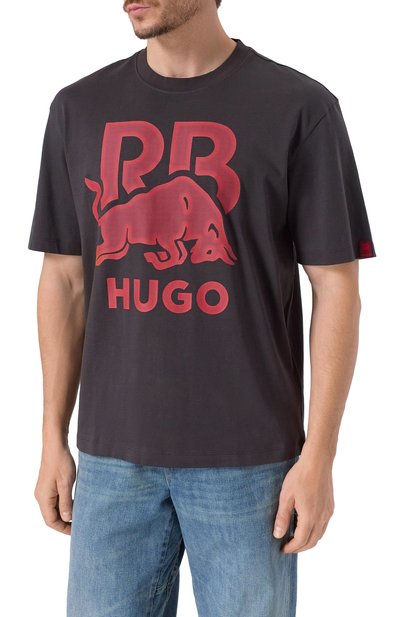 Хлопковая футболка HUGO темно-серого цвета по цене 9495 руб., арт. 50551836, фото 3 Хлопковая футболка HUGO, арт. 50551836, фото 3