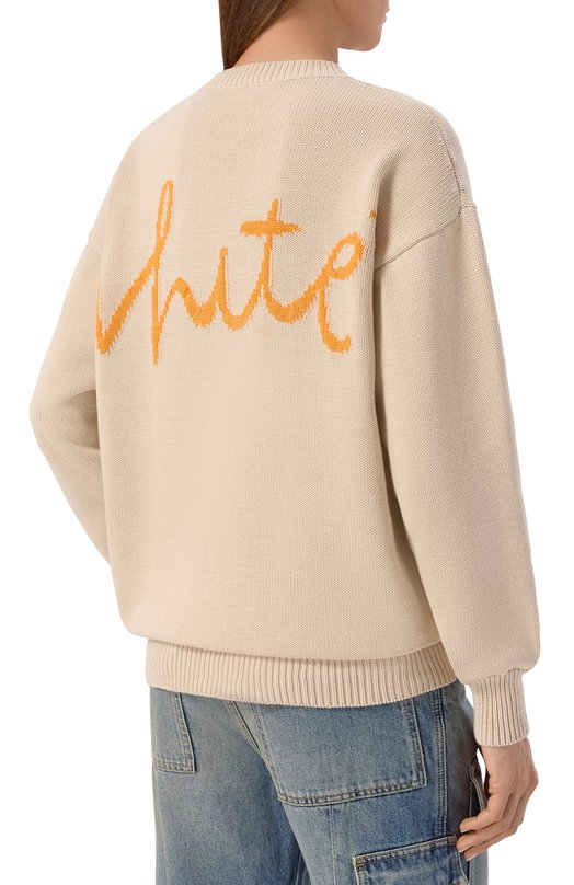 Хлопковый свитер Off-White 0WHE100S26KNI001 Бежевый  0WHE100S26KNI001 Фото 4