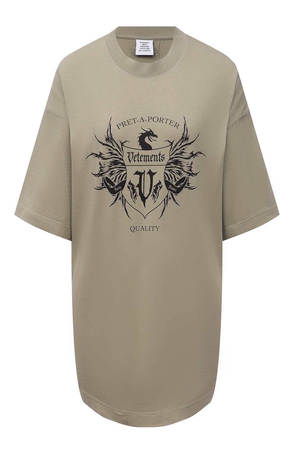 Хлопковая футболка VETEMENTS хаки цвета по цене 55650 руб., арт. UA52TR480G 1610/W, фото 1 Хлопковая футболка VETEMENTS, арт. UA52TR480G 1610/W, фото 1