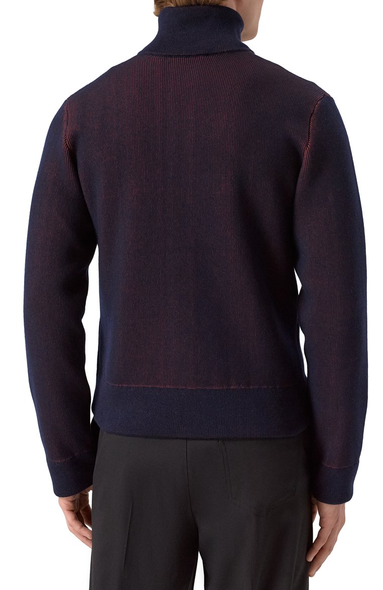 Мужской двусторонний кардиган DRIES VAN NOTEN темно-синего цвета, арт. 251-021223-1711 | Фото 4 (Длина (для топов): Стандартные; Материал внешний: Шерсть, Хлопок; Рукава: Длинные; Мужское Кросс-КТ: Кардиган-одежда; Стили: Гранж; Застежка: Молния; Автоматизация ТО: Проставлено; Автоматизация состава: Проставлено)
