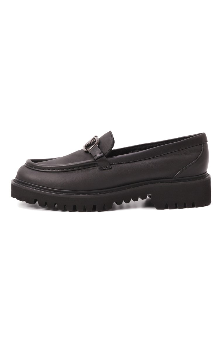 Женские кожаные лоферы vlogo signature VALENTINO черного цвета, арт. 5W0S0EU0/ZIJ | Фото 4 (Каблук высота: Низкий; Драгоценные камни: Проставлено; Материал сплава: Проставлено; Подошва: Платформа; Материал внешний: Натуральная кожа; Материал утеплителя: Натуральный мех)