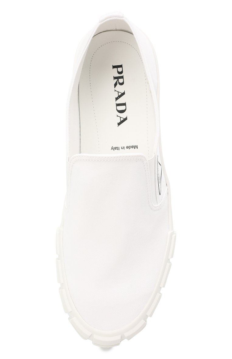 Мужские текстильные слипоны cassetta wheel PRADA белого цвета, арт. 2DG113-GUD-F0009-G000 | Фото 5 (Материал внешний: Текстиль; Случай: Повседневный; Стили: Кэжуэл; Нос: Не проставлено; Кросс-КТ: Низкие)