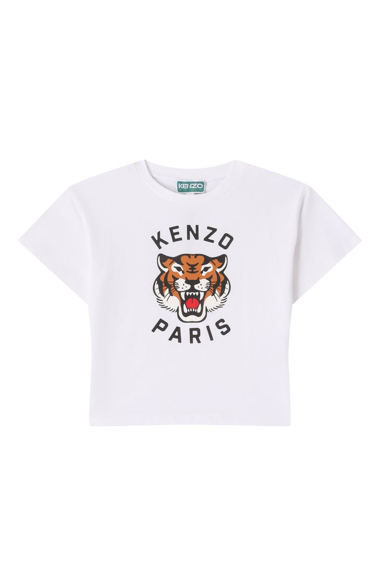Детская хлопковая футболка KENZO белого цвета, арт. K61137 | Фото 1 (Драгоценные камни: Проставлено; Материал сплава: Проставлено; Рукава: Короткие; Мальчики Кросс-КТ: Футболка-одежда; Материал внешний: Хлопок; Ростовка одежда: 5 лет | 110 см, 9 лет | 134 см, 2 года | 92 см, 12 лет | 152 см, 4 года | 104 см, 3 года | 98 см, 7 лет | 122 см)