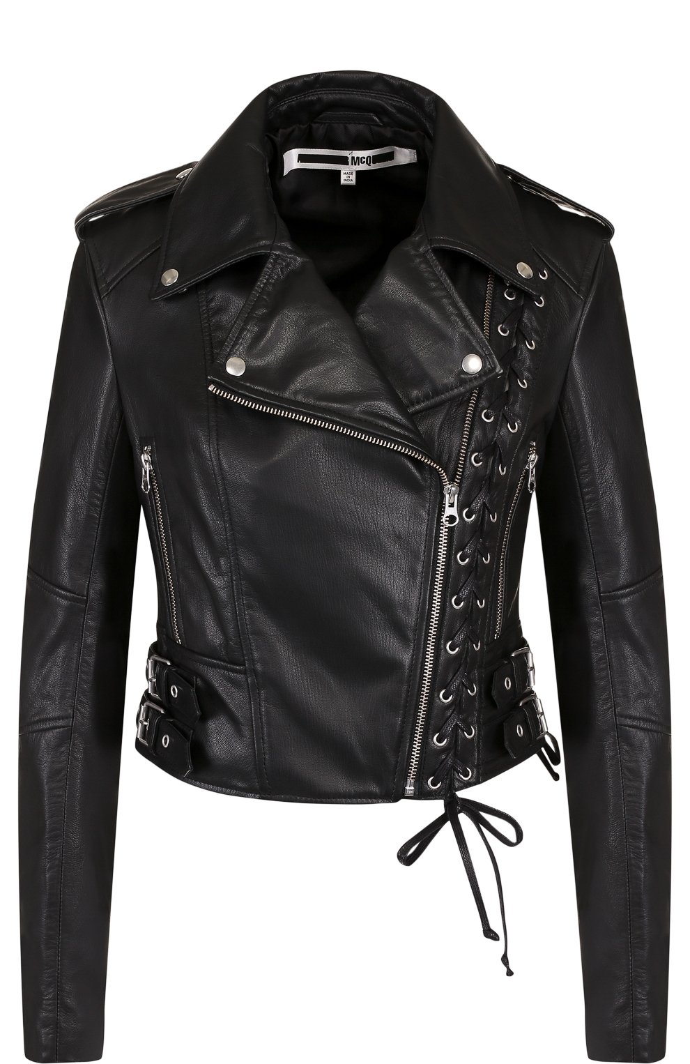 Приталенная кожаная куртка с косой молнией MCQ SWALLOW, арт. 456386/RKL04, фото 1