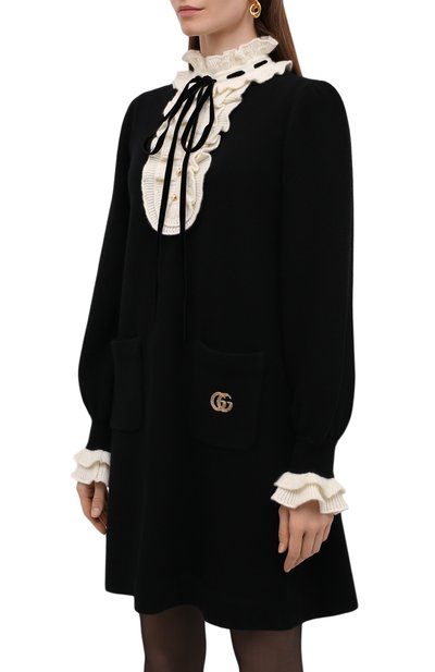 Платье из шерсти и кашемира GUCCI черного цвета по цене 259200 руб., арт. 666013/XKBZ5, фото 3 Платье из шерсти и кашемира GUCCI, арт. 666013/XKBZ5, фото 3